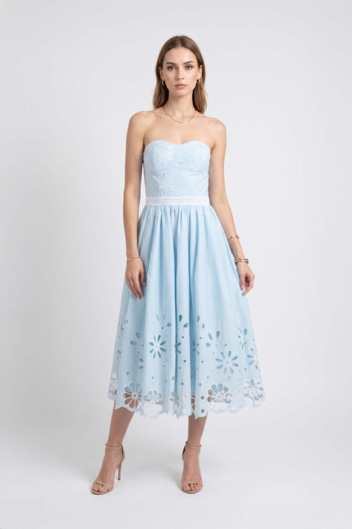 Sofia Strapless Embroidered Midi Vestido 723153 AZU