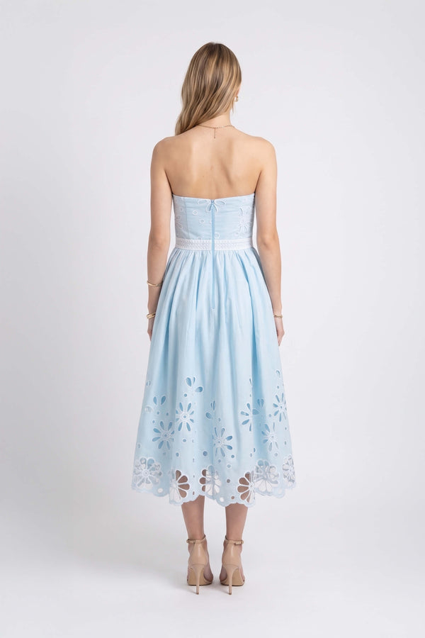 Sofia Strapless Embroidered Midi Vestido 723153 AZU