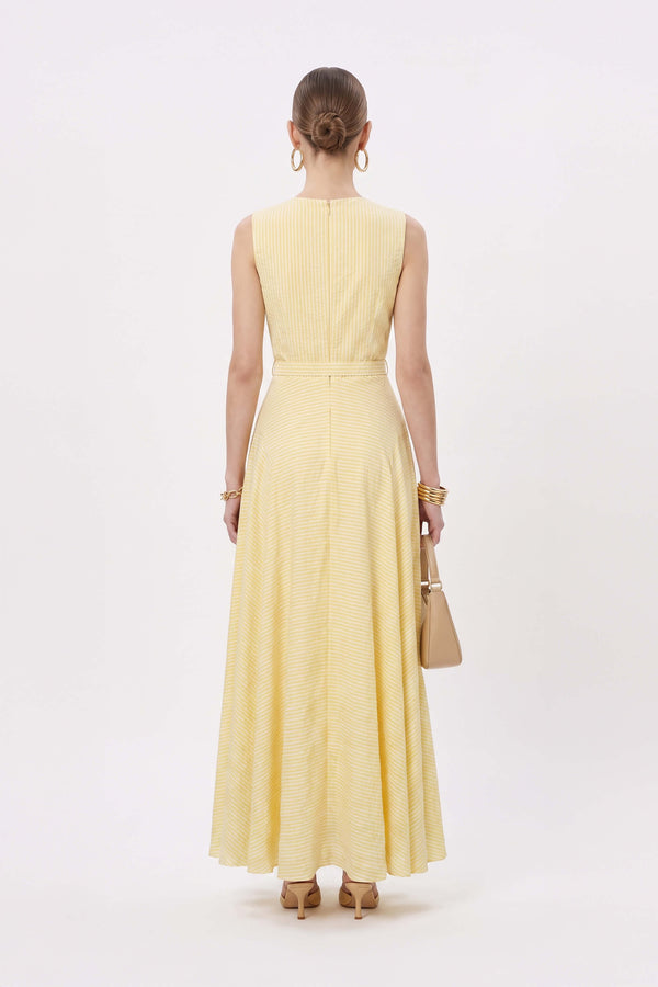 Amalia Striped V-Neck Maxi Vestido 723157 AMA