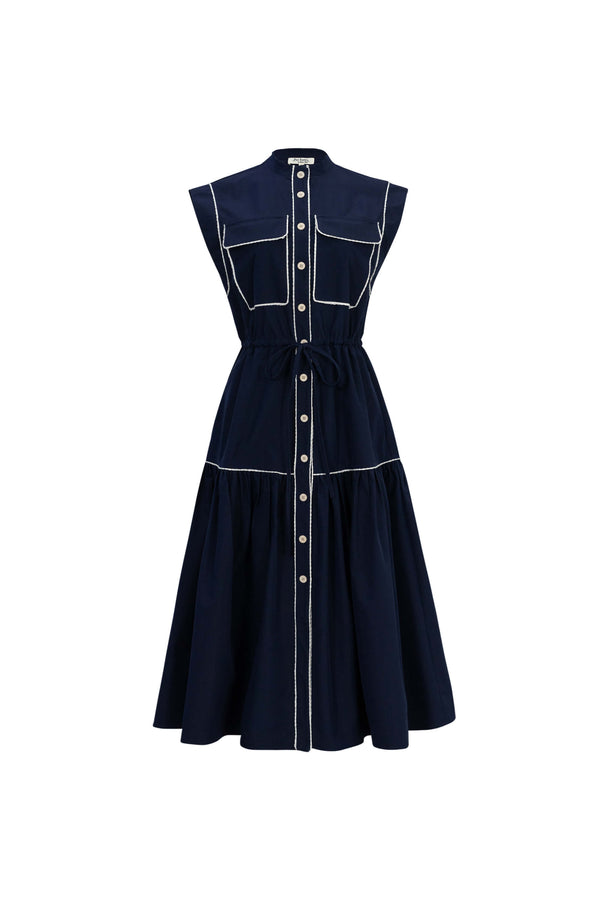 Leonor Contrast-Piping Button-Front Vestido 723160MAR