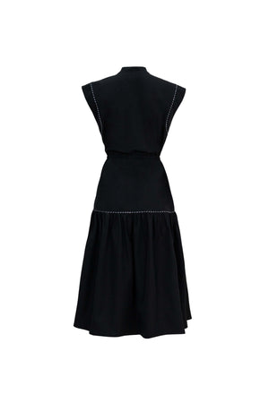 Leonor Contrast-Piping Button-Front Vestido 723160NEG