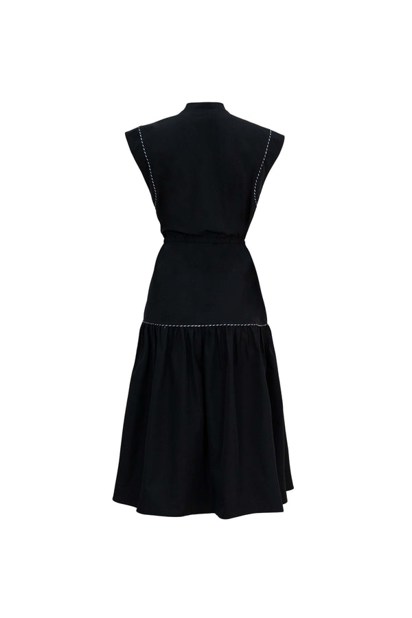 Leonor Contrast-Piping Button-Front Vestido 723160NEG