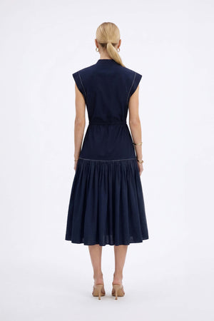 Leonor Contrast-Piping Button-Front Vestido 723160MAR