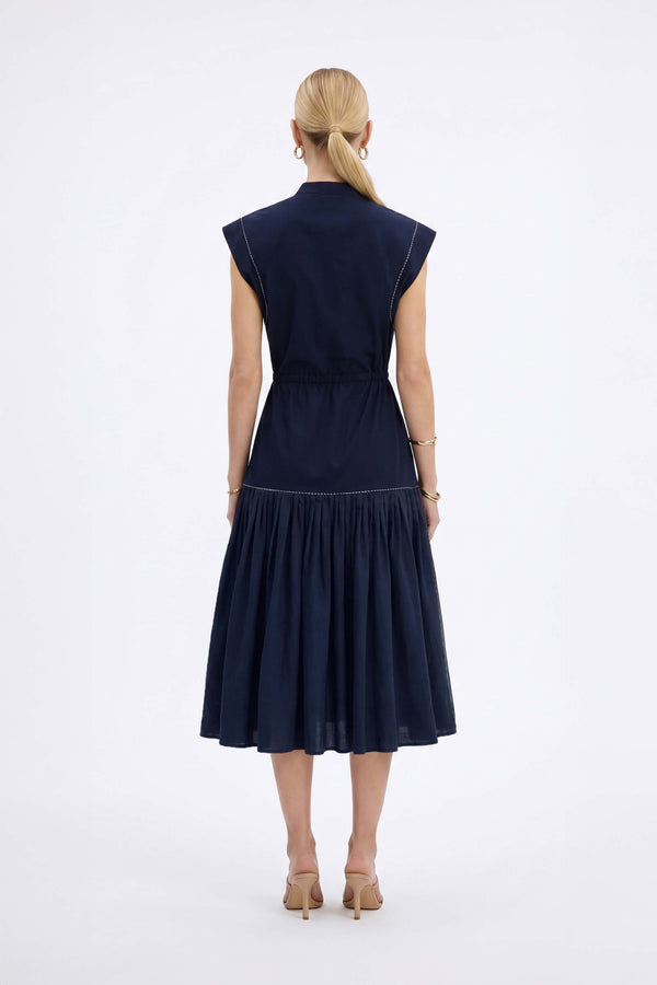 Leonor Contrast-Piping Button-Front Vestido 723160MAR