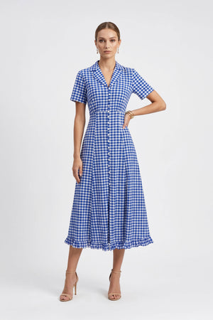 Nora Notch-Lapel Short-Sleeve Blusa 723169