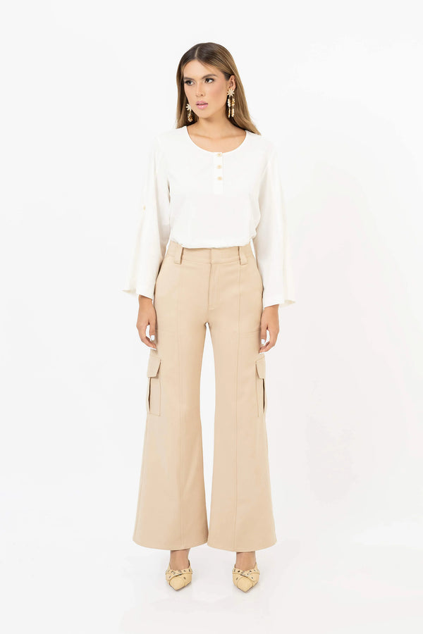 Rachel Henley Buttoned Blusa