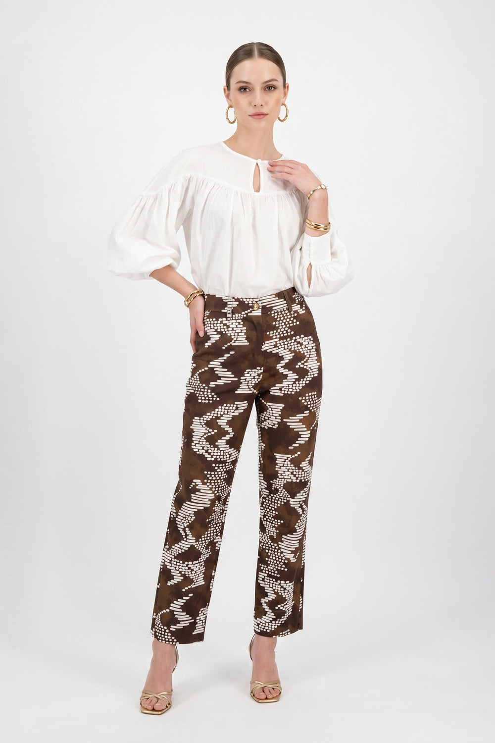Mia Printed High-Waist Straight-Leg Pantalón 731130 CAF