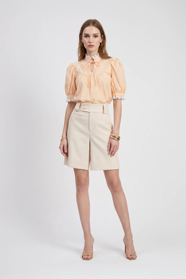 Mia High-Neck Lace Striped Blusa 752952 NAR