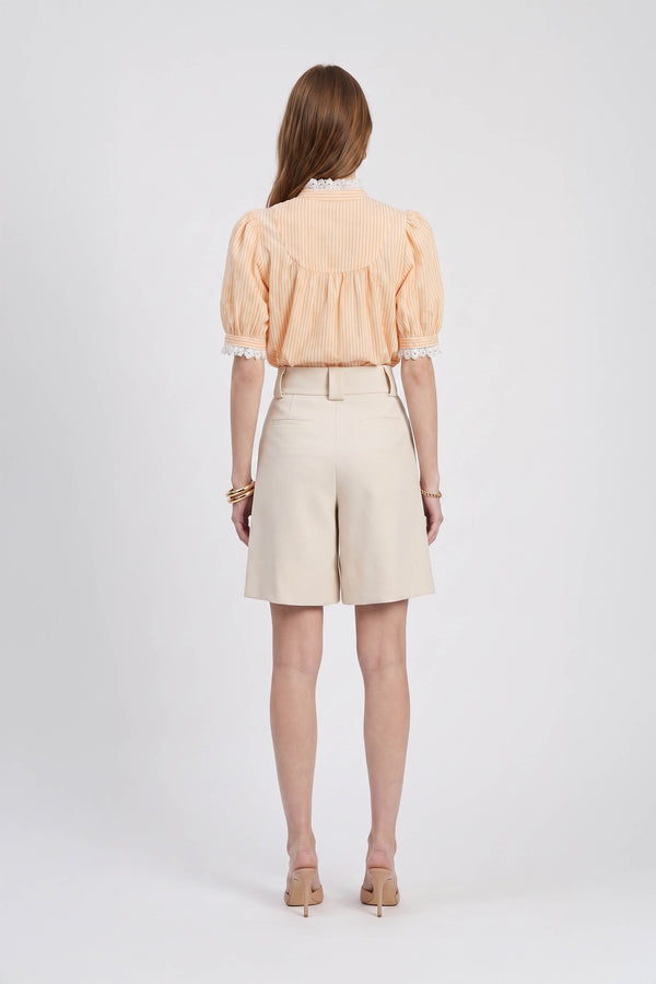 Mia High-Neck Lace Striped Blusa 752952 NAR