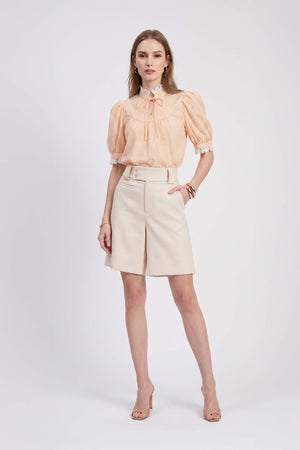 Mia High-Neck Lace Striped Blusa 752952 NAR