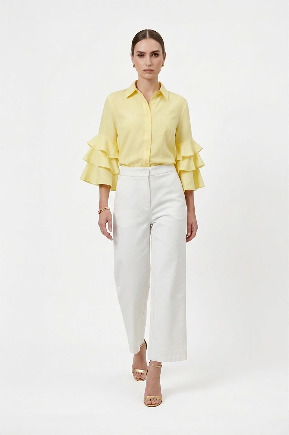 Camille Ruffled Long-Sleeve Shirt Blouse 
