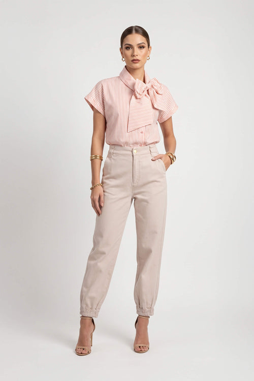 Emma Elastic-Cuff High-Waisted Pantalón 731146 BEI