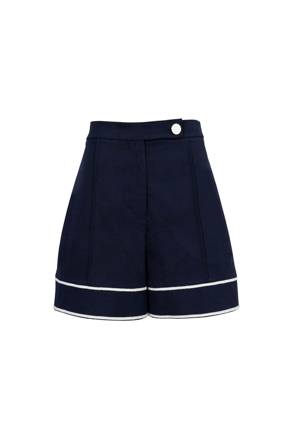 Nora High-Waisted Contrast-Trim Tailored Shorts
