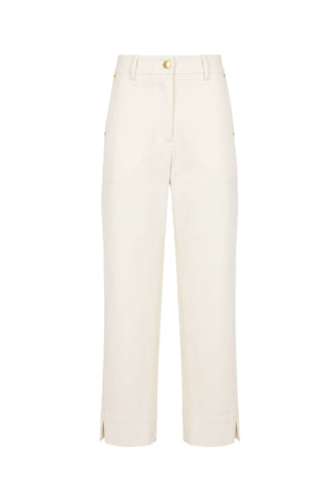 Mia Gold-Button Cropped Straight Pantalón  731177 HUE