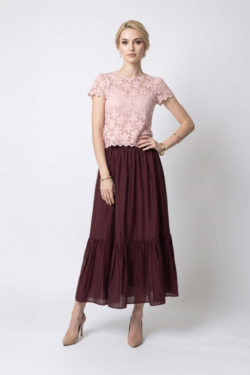 Martina Tiered Elastic-Waist Maxi Falda 740933 PAS