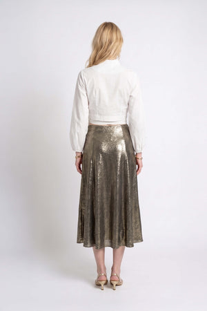 Cassandra Plaid High-Waist Midi Falda 740970 ORO