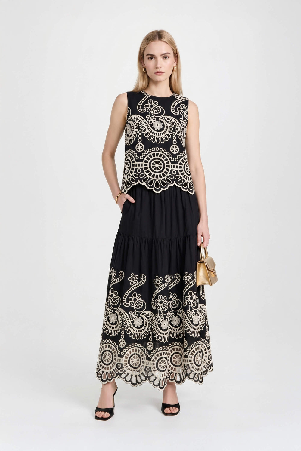 Nadia Eyelet Embroidered Maxi Skirt