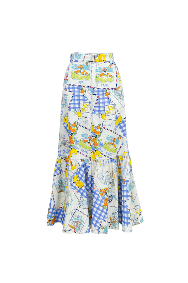 Olimpia Capri-Print Tiered Midi Falda 740998 AZU