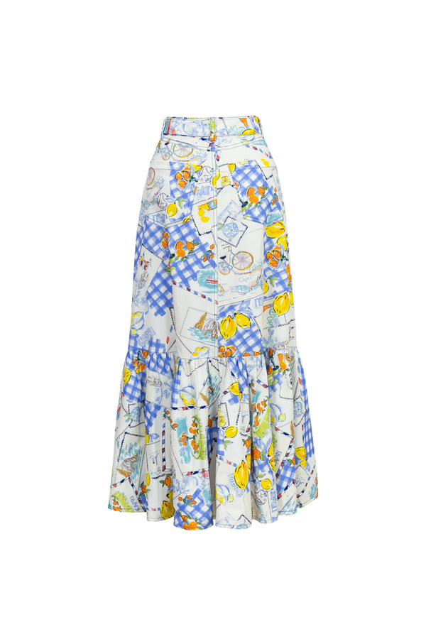 Olimpia Capri-Print Tiered Midi Falda 740998 AZU