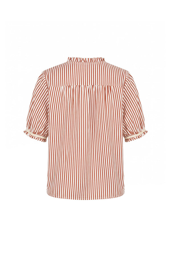 Carlota Striped Ruffle Puff Sleeve Blusa  752783 LAD