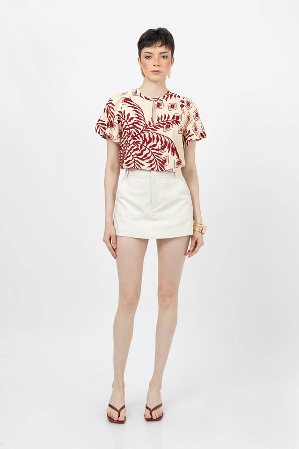 Amira Keyhole-Neck Flutter-Sleeve Blusa 752913