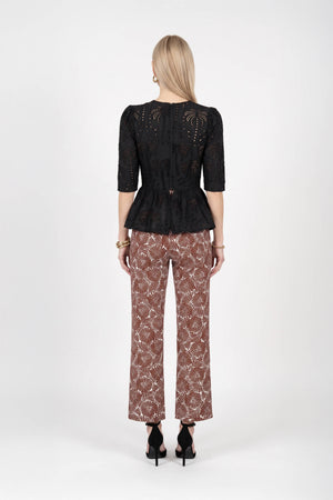 Cassandra Eyelet Double-Tie Peplum Blusa 752937 NEG