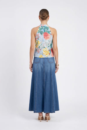 Lucía Floral Halter Eyelet Blusa 752939 AZU