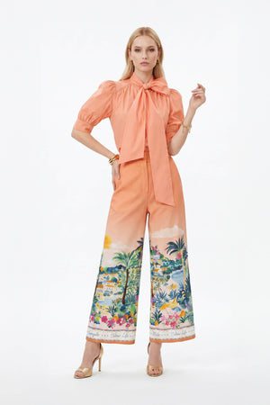 Federica Bow-Neck Gathered-Back Blusa 752943