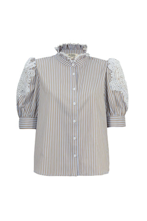 Miranda Square-Neck Button-Front Utility Blusa 752946