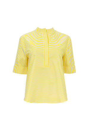 Alexa Mandarin-Collar Short-Sleeve Blusa