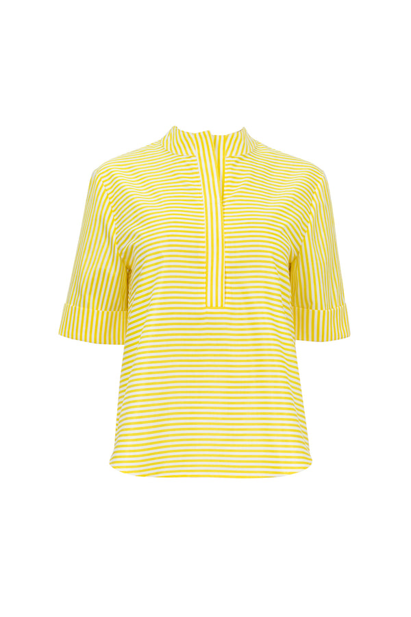 Alexa Mandarin-Collar Short-Sleeve Blusa