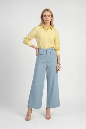 Martina Button-Down Puff-Sleeve Blusa