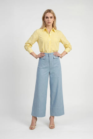 Martina Button-Down Puff-Sleeve Blusa