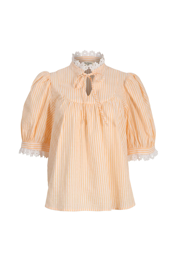 Mia High-Neck Lace Striped Blusa 752952 NAR