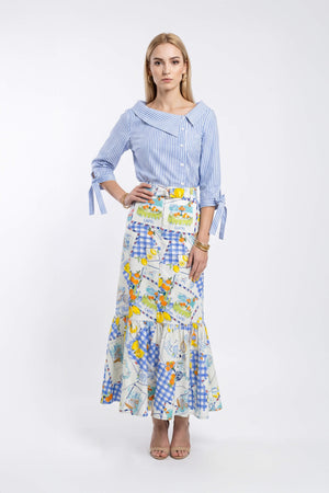 Olimpia Capri-Print Tiered Midi Falda 740998 AZU