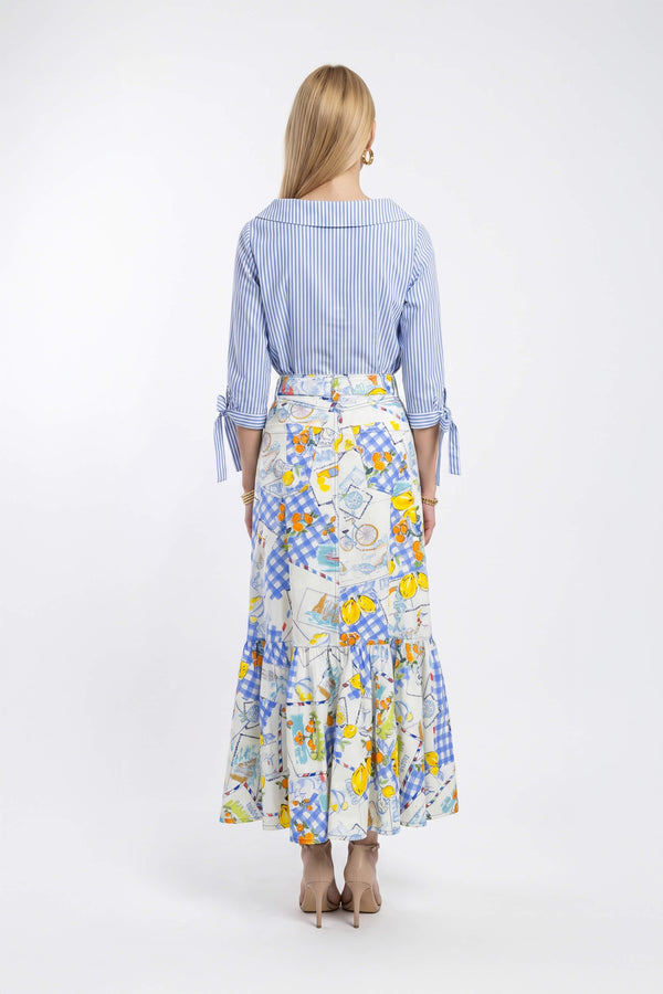 Olimpia Capri-Print Tiered Midi Falda 740998 AZU