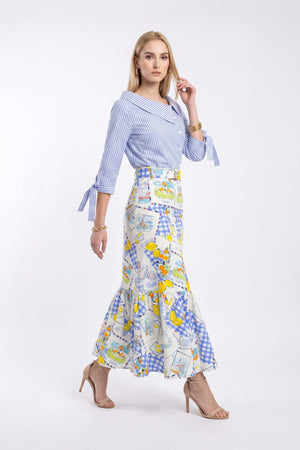 Olimpia Capri-Print Tiered Midi Falda 740998 AZU