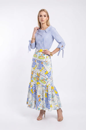 Olimpia Capri-Print Tiered Midi Falda 740998 AZU