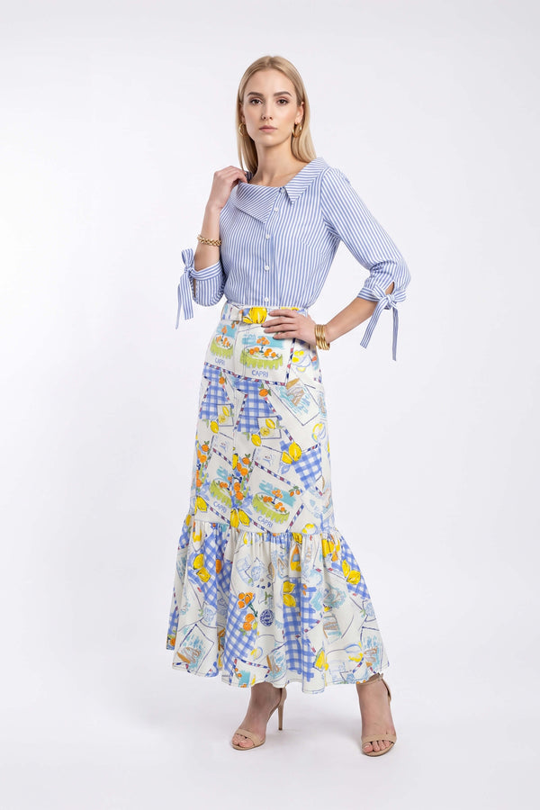 Olimpia Capri-Print Tiered Midi Falda 740998 AZU