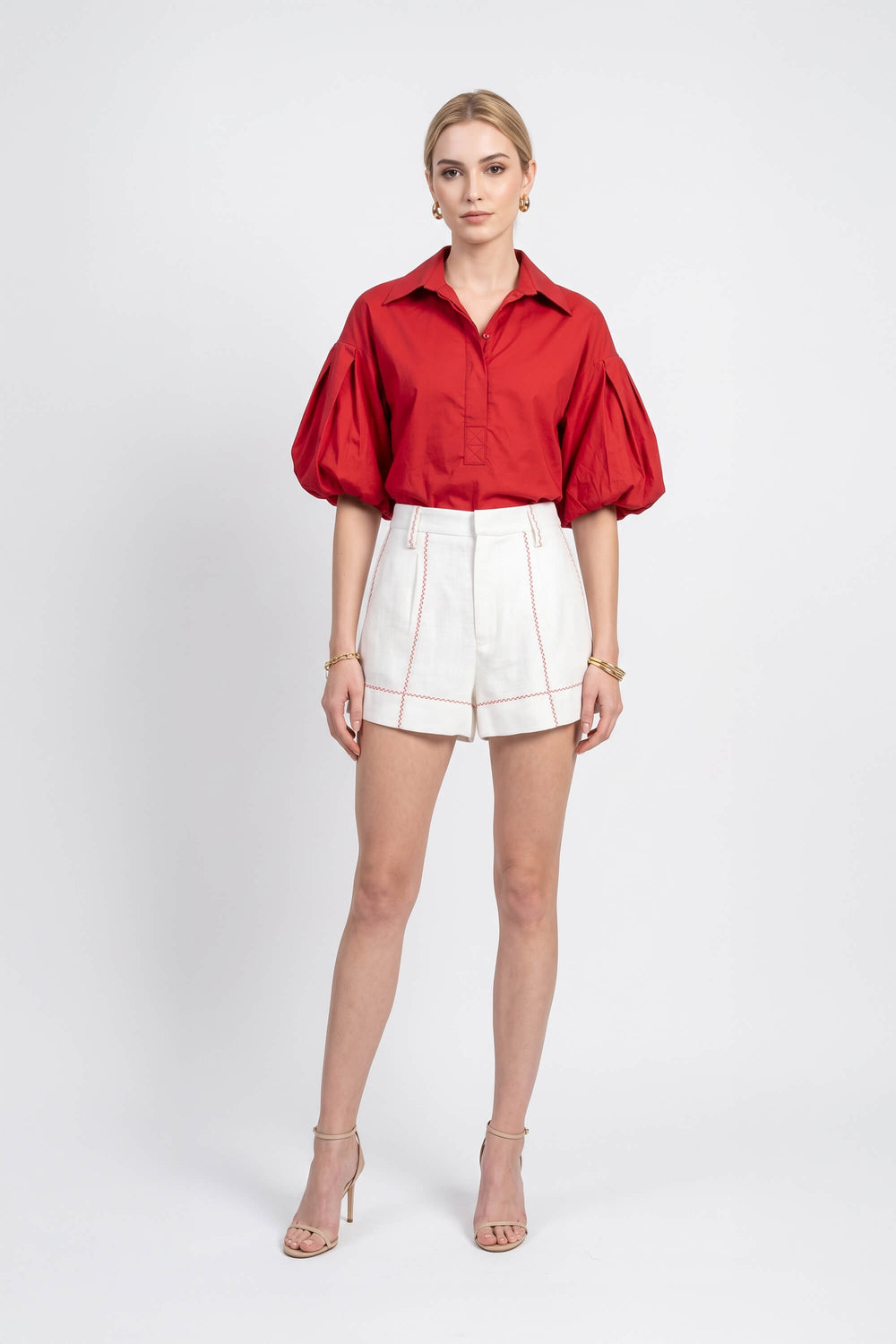Nora Puff Sleeve Collar Red Blusa 752962 ROJ