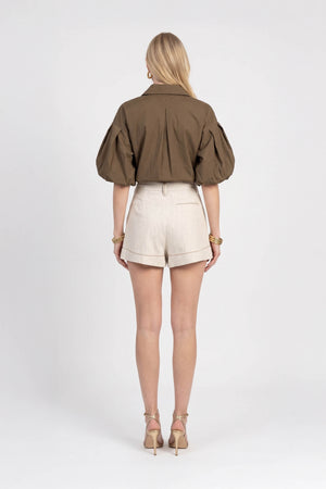 Beatrice Contrast Stitched High-Waist Shorts  731144 BEI