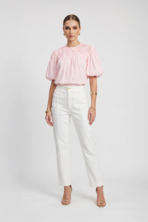 Elena Smocked Striped Puff Blusa 752965 ROS