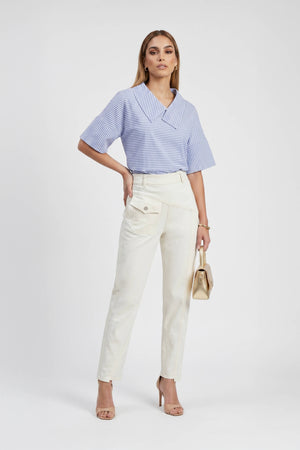 Sofia Collar-Detail Short-Sleeve Blusa