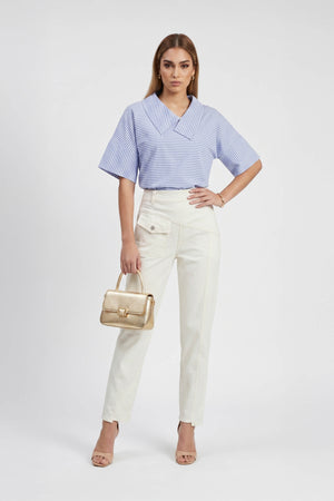 Sofia Collar-Detail Short-Sleeve Blusa