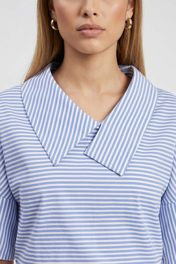 Sofia Collar-Detail Short-Sleeve Blusa