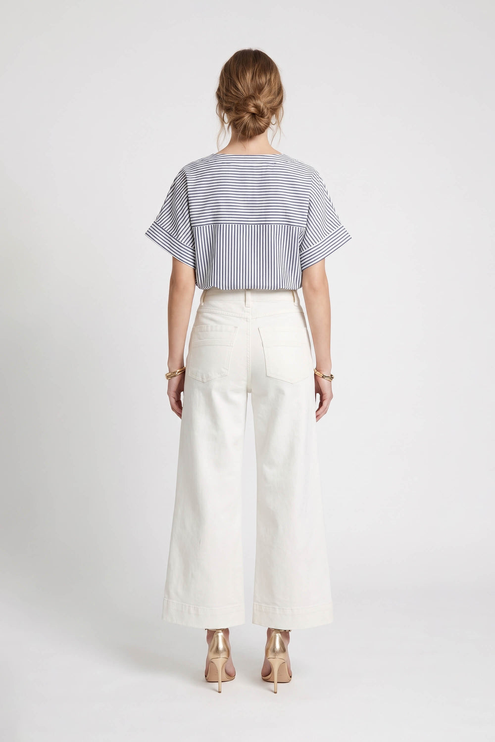 Mia Striped Short Sleeve Blusa 752970 AZU