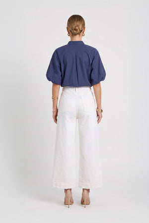 Adriana Puff Sleeve V-Neck Blusa 752975 AZU