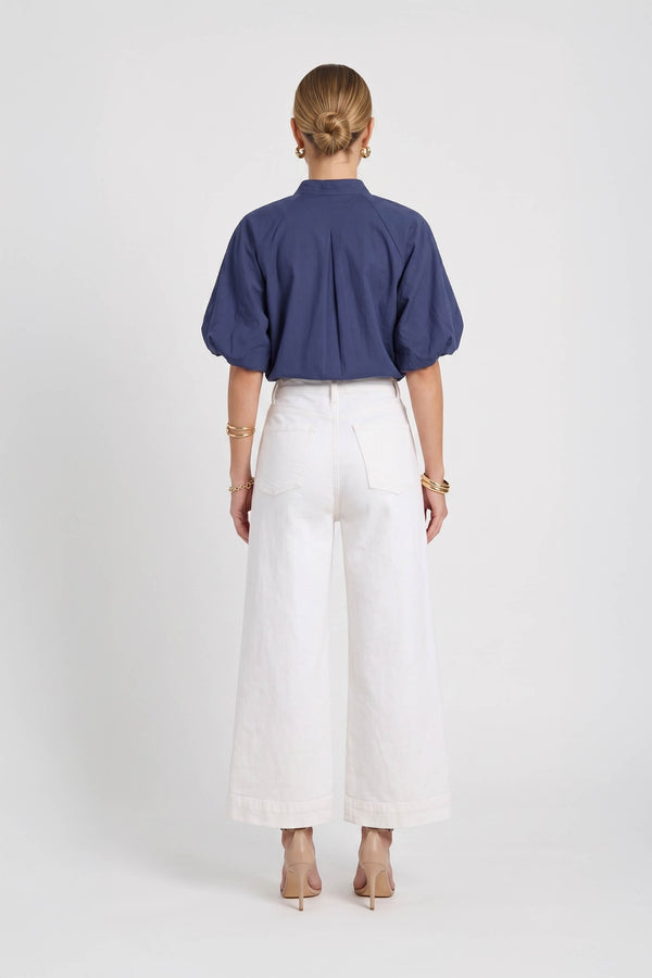 Adriana Puff Sleeve V-Neck Blusa 752975 AZU