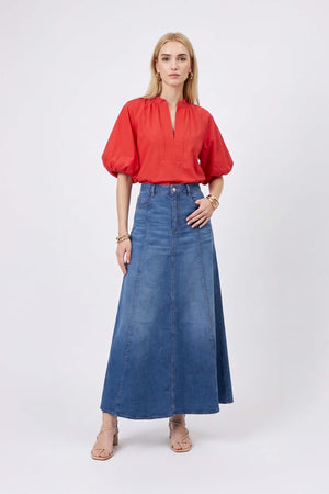 Adriana Puff Sleeve V-Neck Blusa 752975 ROJ