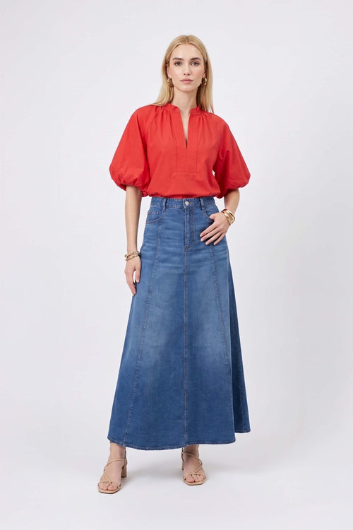 Adriana Puff Sleeve V-Neck Blusa 752975 ROJ